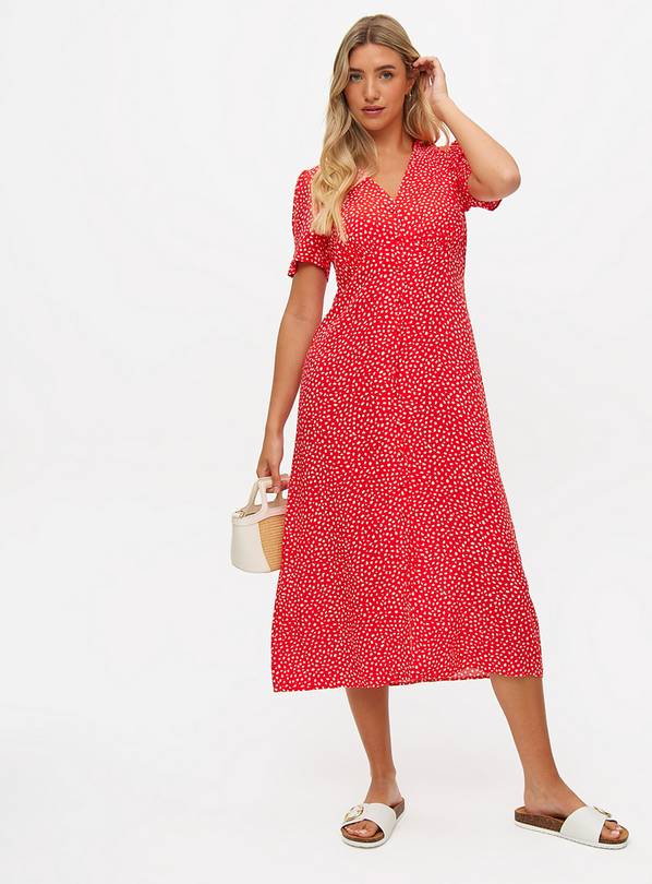 Red Floral Print Midaxi Tea Dress 20L